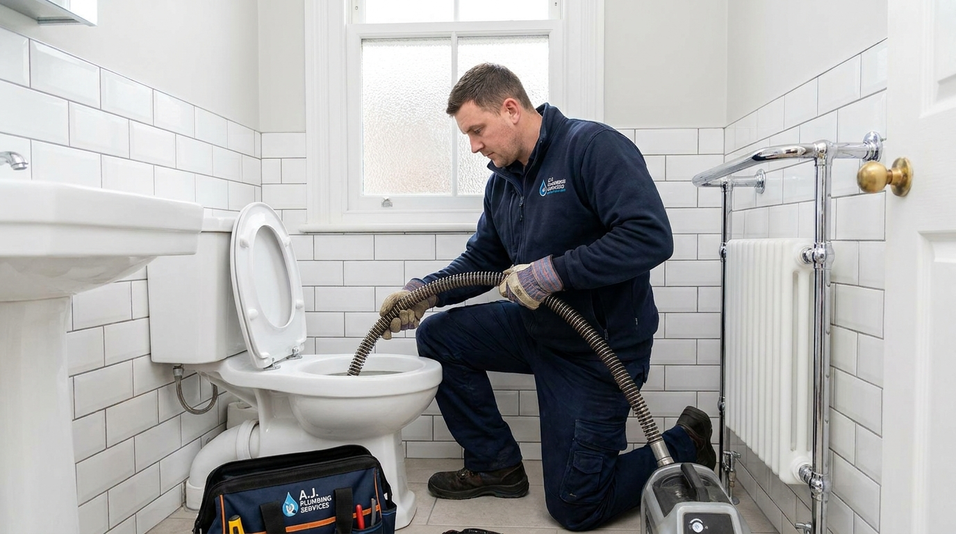 Plumber unblocking a toilet in Midlothian