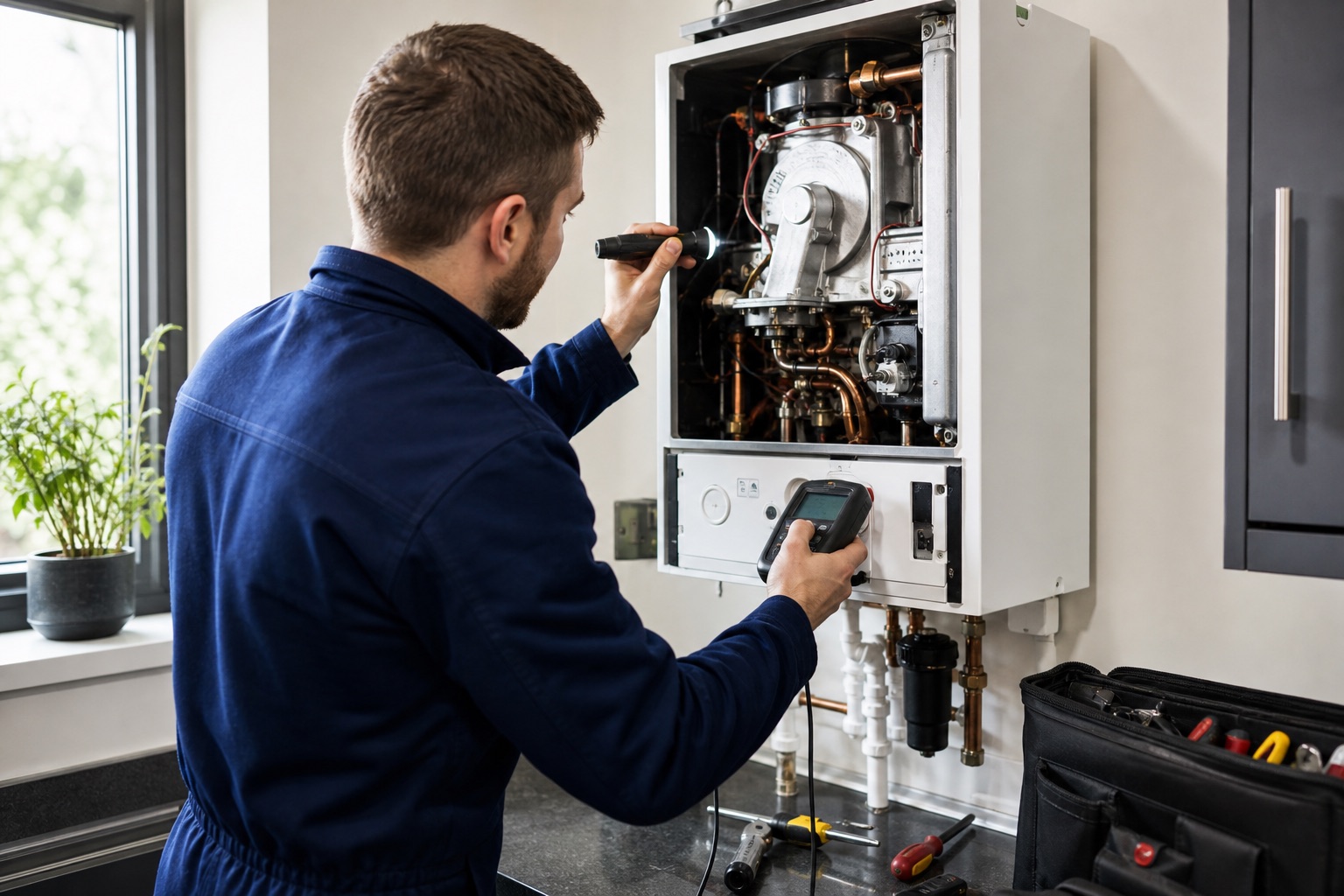 Gas Safe engineer repairing a boiler