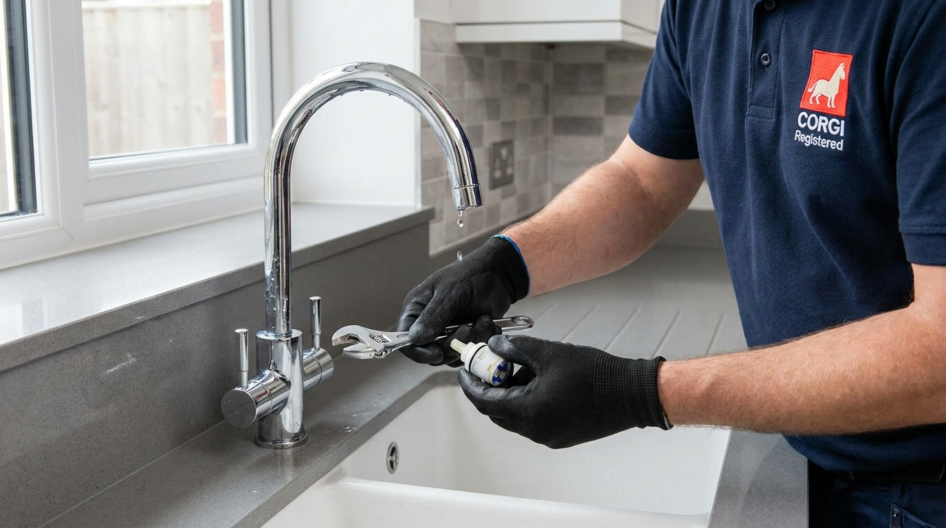 Plumber fixing a dripping tap in Midlothian