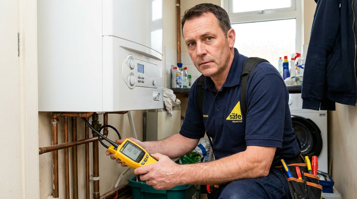 Gas Safe engineer detecting a gas leak in Midlothian